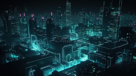 科幻城市背景图片_科幻夜生活 未来派的霓虹城市景观，采用先进的 5G 技术和赛博朋克氛围以 3D 呈现