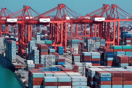 港口贸易背景图片_大型集装箱船和货船在港口