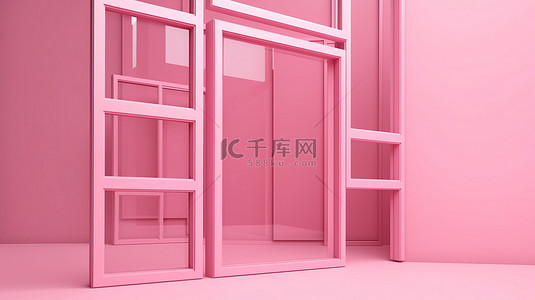 粉红色背景与 3d 渲染空白窗口界面