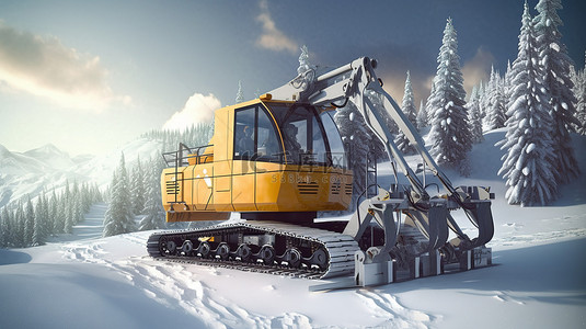高山滑雪背景图片_滑雪场清理机的 3d 渲染