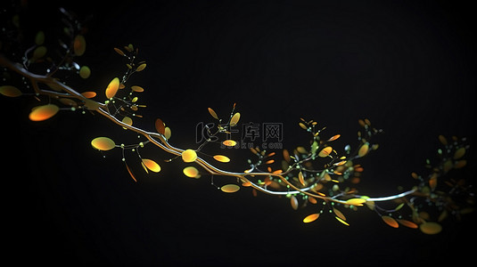 冬花背景图片_在闪闪发光的黑色背景下，优雅的树枝在 3d 中蓬勃发展