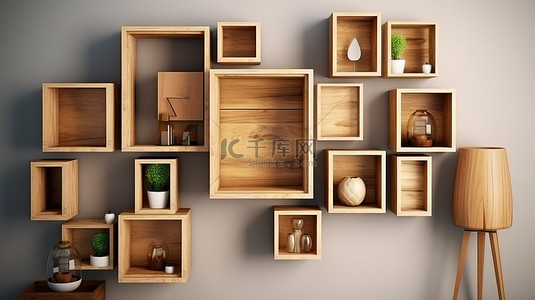 展示墙背景图片_由 3D 木方盒制成的展示墙