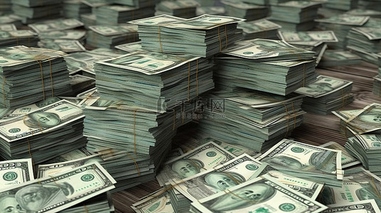 vip兑换券背景图片_成堆的百元大钞金融财富的 3D 渲染