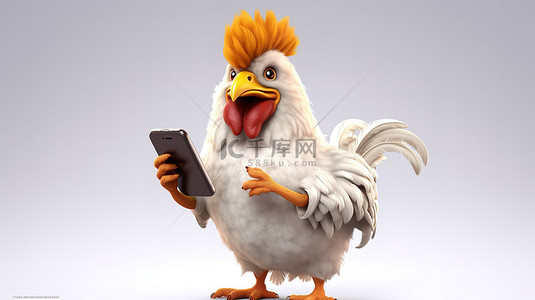 搞笑 3D 鸡与智能手机