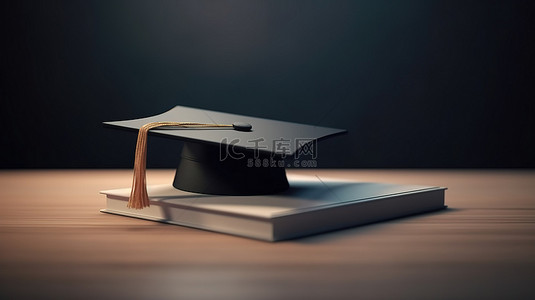 毕业机票背景图片_背景下毕业帽的学术成就概念 3D 渲染