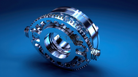 机械工业齿轮背景图片_蓝色背景下技术概念银齿轮的 3d 渲染