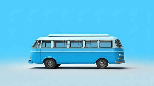 车身广告背景图片_紧凑型蓝色旅游巴士和一辆广告车，车身空置 3d 渲染