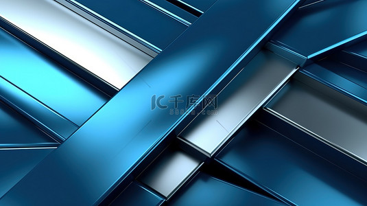 金属质感蓝色背景图片_蓝色和银色色调的金属质感 3D 渲染插图