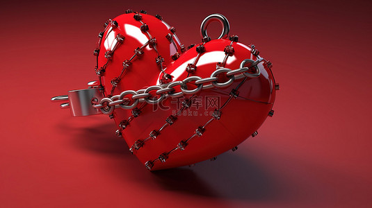 在符号背景图片_捕获的爱红心被困在 3D 渲染的诱饵中