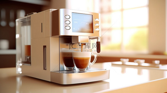 家用自动咖啡机的 3D 渲染和插图