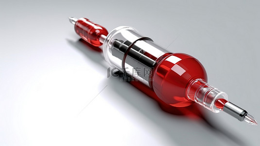 新冠疫苗背景背景图片_白色背景上特写的红色卡通注射器的 3D 插图
