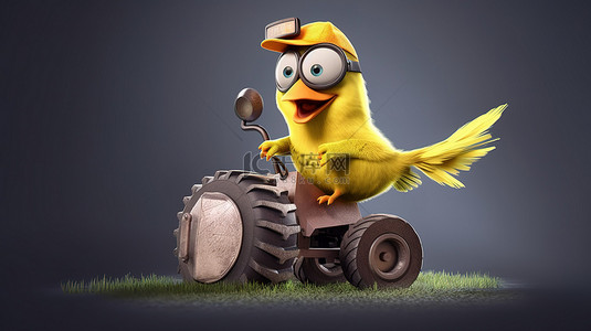 gif搞笑动图背景图片_操作农用拖拉机的搞笑 3D 鸟类艺术品