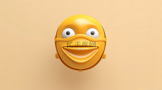 卡通爱心眼表情背景图片_3D 渲染的戴着医用口罩的脸部表情符号