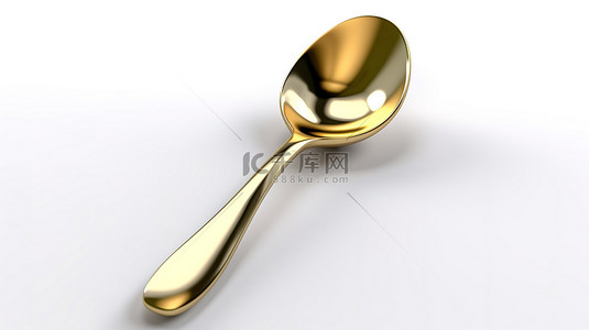 早餐桌面背景图片_纯白色背景 3d 渲染中闪闪发光的金勺子