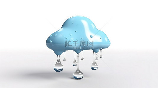 带有云和水滴隔离的白色背景的 3d 插图