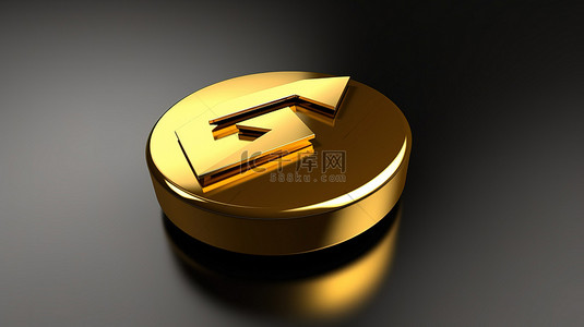金色向下箭头图标 3d 渲染的 ui ux 界面的灰色按键按钮
