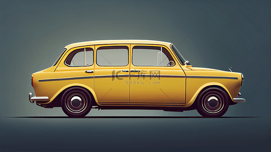 卡通写实汽车背景图片_汽车黄色轿车写实风格背景