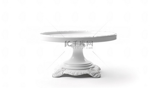 甜点店背景背景图片_使用 3D 技术创建的纯白色背景上的空白蛋糕架