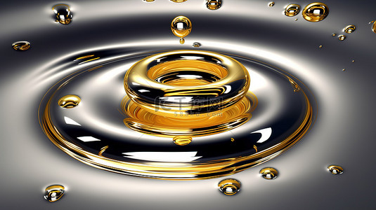 金属金色质感背景图片_3d 渲染中的金环液态金属滴