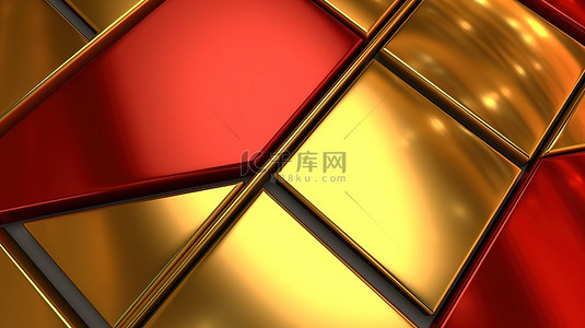 纹理红色和金色金属背景的 3D 渲染插图