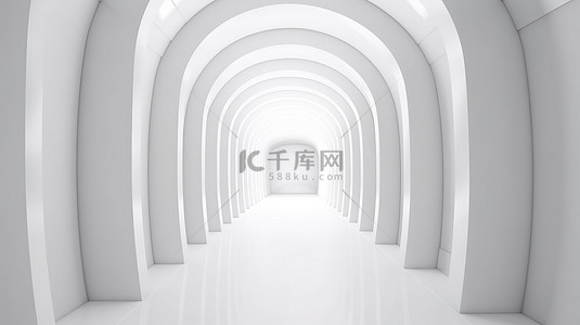 简约墙建筑背景图片_3D 插图中的简约白色建筑抽象走廊