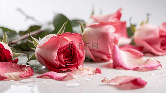 玫瑰情人节背景图片_水滴粉色玫瑰鲜花背景