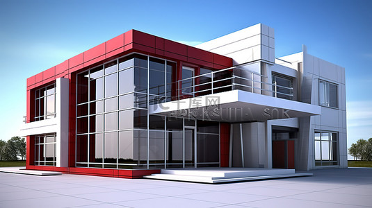 建筑建筑介绍背景图片_3D 渲染的商业演示房屋插图