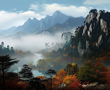 枫叶飘落背景图片_秋天的树叶从中国的一座大山上飘落
