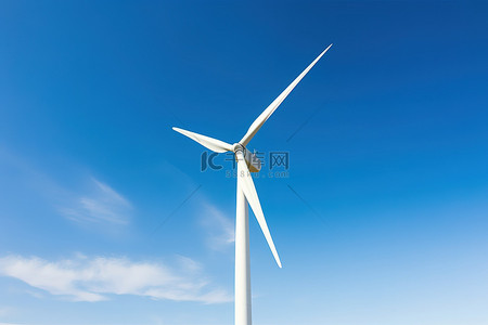 蓝天下的白色风力发电机