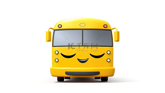 3d 渲染孤立的简约巴士交通表情符号，用于白色背景的旅行