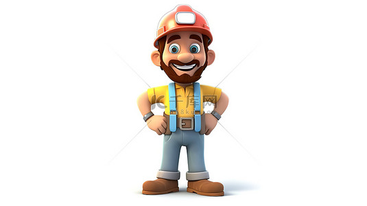 安全帽施工工人背景图片_3d 有趣的工程师卡通人物设计