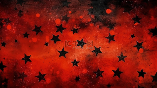 带有 3D 黑色星星的垃圾红色背景是时髦和水彩设计的优雅而豪华的插图