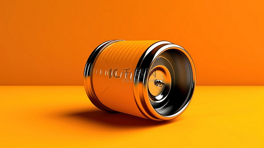 充满活力的橙色背景下单色金属罐的 3D 渲染