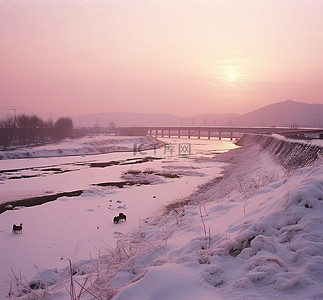 冬季日出背景图片_上海海湾的雪冬季日出