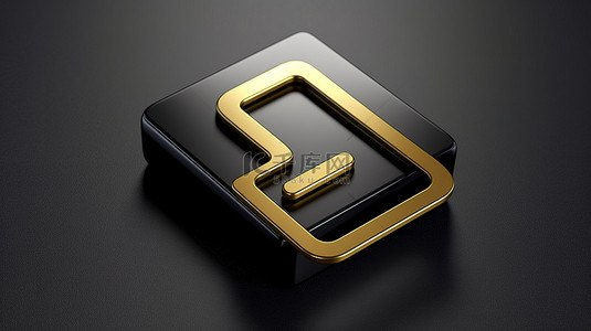 黑色方形按钮 ui ux 设计元素上金色回形针图标的 3d 渲染