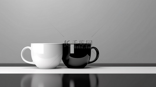 双黑背景图片_双色调背景上单色杯子的 3D 渲染