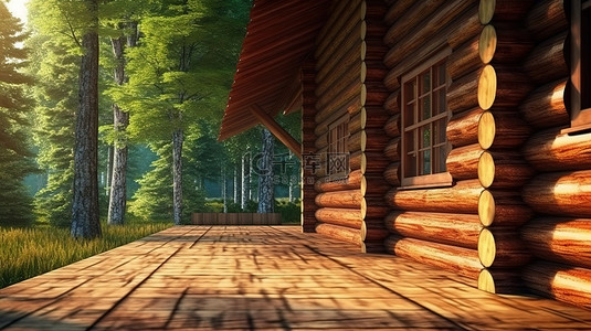 中小学校长论坛背景图片_森林中小木屋的 3D 插图
