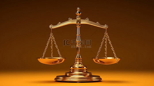 法庭法官背景图片_双臂金色秤的古董正义 3D 渲染