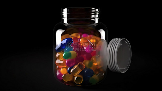 塑料瓶中含有的药丸 3D 渲染插图