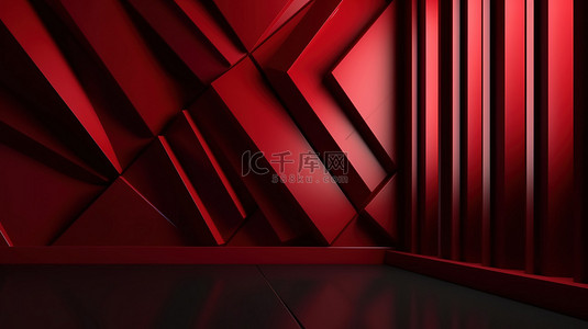 室内渲染图背景图片_极简主义红色面板墙设计 3D 渲染图