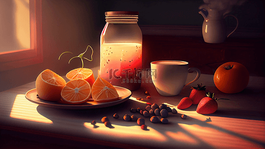水彩卡通水果背景图片_奶茶水果西红柿背景