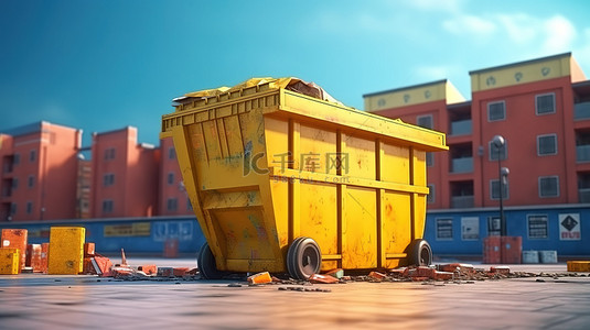科技大城市背景图片_垃圾桶变成了 3D 建筑