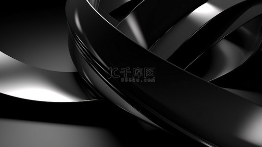 黑色简约背景上 3D 几何形状的空间磁带未来抽象