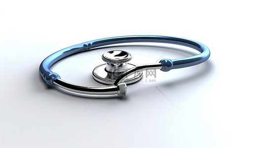 蓝色医疗听诊器背景图片_医疗保险和健康的白色背景上蓝色听诊器的医疗保健概念 3D 渲染