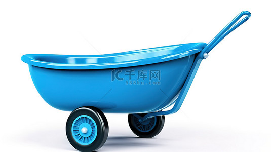 南瓜独轮车背景图片_白色背景隔离蓝色独轮车的 3d 渲染