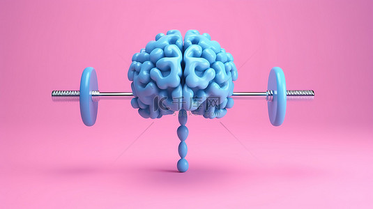 增强脑力蓝色大脑刺激技术 3d 渲染粉红色背景