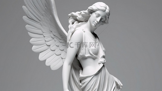 英雄雕像背景图片_带翅膀的白色天使令人惊叹的 3D 渲染雕像