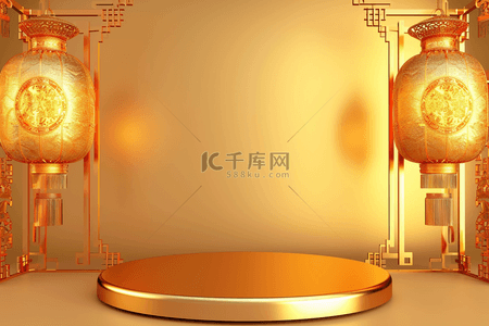 k镂空背景图片_新年金色3d立体背景展台