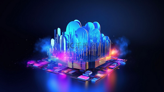 服务云平台背景图片_先进数字和云技术的 3D 插图