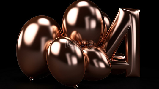手写记号背景图片_黑色背景上带有手写字母的 1 型玫瑰金气球的 3D 插图